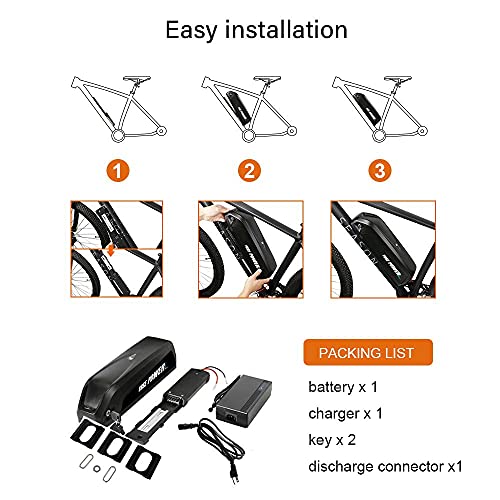 Yose Power Ebike Battery 36V 13Ah 17.4Ah/48V 13Ah 20Ah/52V 13Ah 15Ah Down Tube Battery for 200-1500W Motor, Electric Bicycle Lithium-Ion Battery, Safe Lock, Led Indicator Light, with Base and Charger