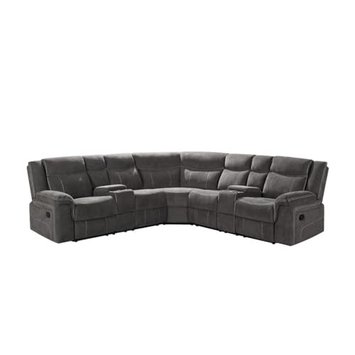 Power Recliner Sofa, Grey Fabric Reclining Sectional Couches with Two Recliners, Cup Holders, Storage Console for Home (Power Reclining)