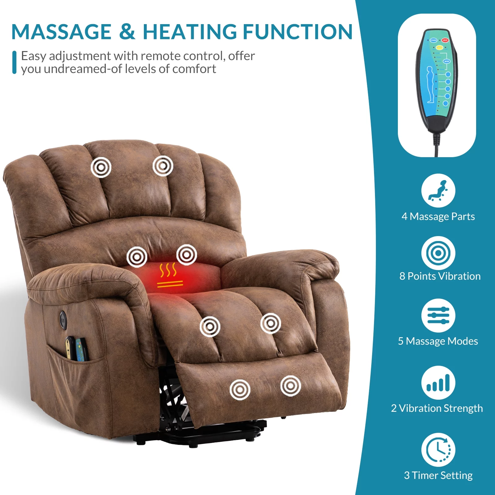 OUINCH Large Power Lift Recliner Chair with Massage and Heat for Elderly Big Man, Extra Wide & Oversized Electric Recliner with 2 Remote Controls, 2 USB Ports & 2 Side Pockets, 350lbs Capacity