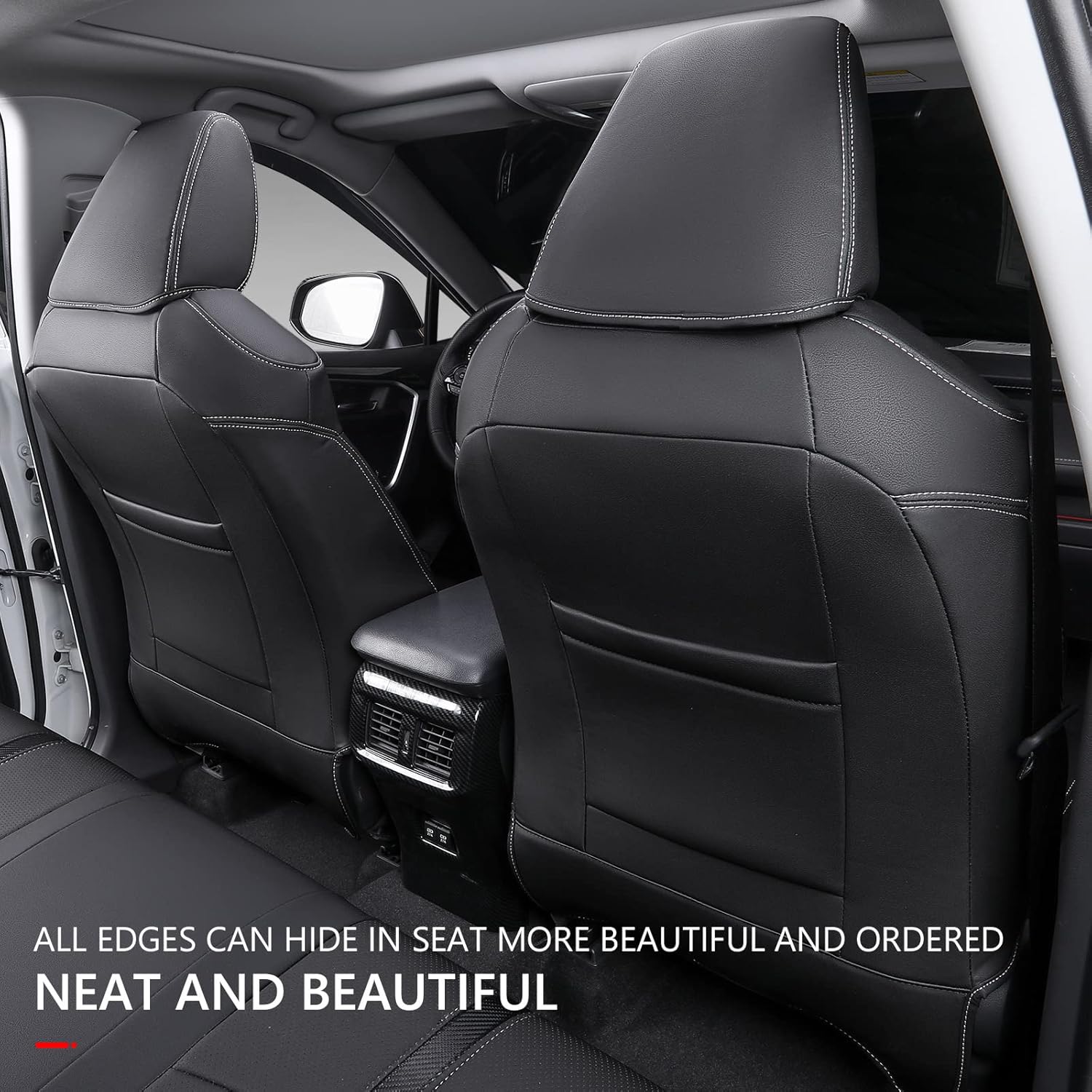 Xipoo Fit Toyota RAV4 Seat Covers Front and Rear PU Leather Seat Covers for Toyota Rav4 2019 2020 2021 2022 Accessories (2019-2022 RAV4(Not for Adventure and TRD-Off Road), Black)