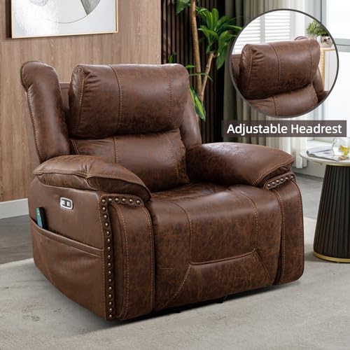 Phoenix Home Dual Motor Power Lift Chair for Elderly, Lift Chairs with Massage and Heat, Leather Electric Chairs for Adults, Recliner Chair with USB, 2 Concealed Cup Holders, Brown