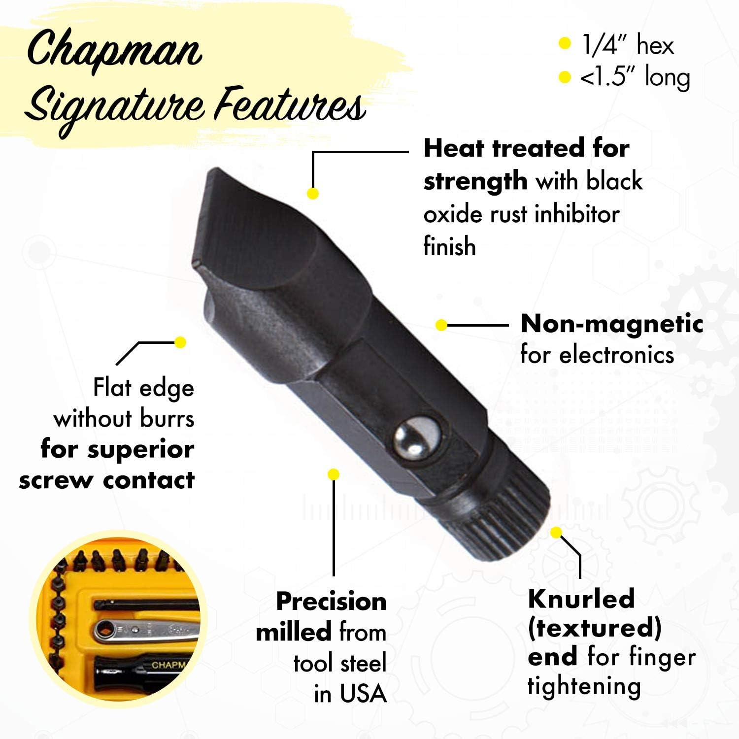 Chapman MFG 7331 All-Purpose Standard Screwdriver Set - Includes Phillips, SAE Allen Hex & Slotted/Flathead Bits, Complete Set Offers 24 USA Made Insert Bits + Mini Ratchet Hand Tool (Desert Tan Case)
