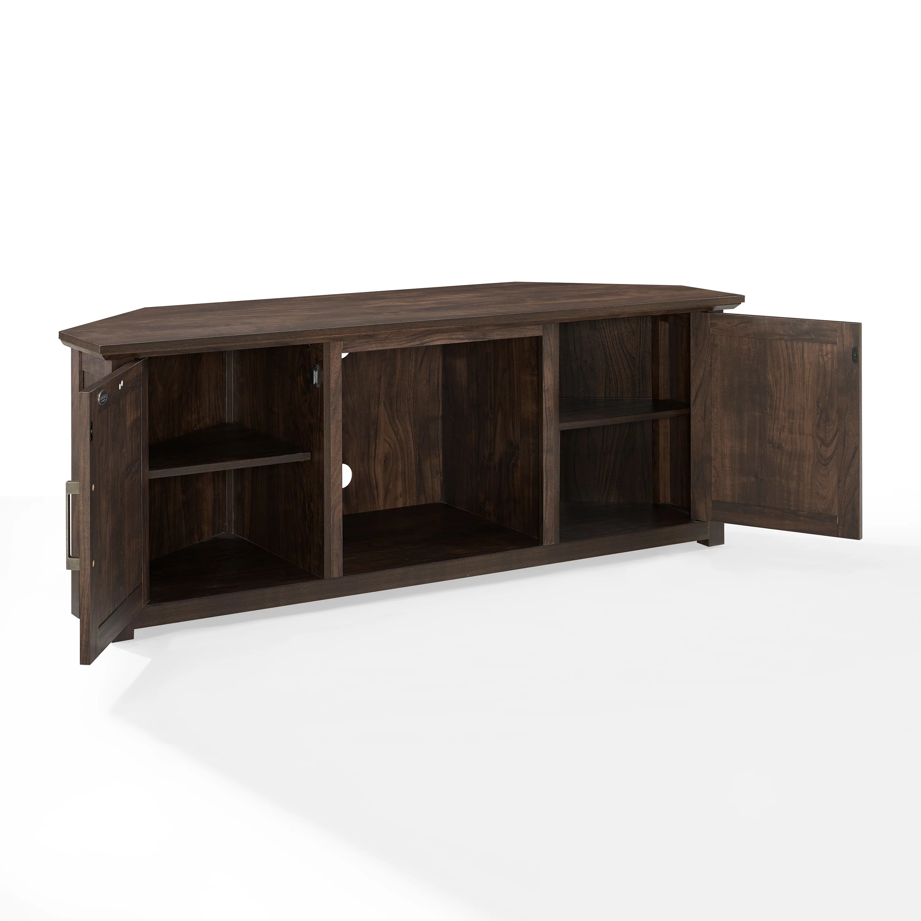 Crosley Furniture Camden 58"Rustic Wood Corner TV Stand in Dark Walnut