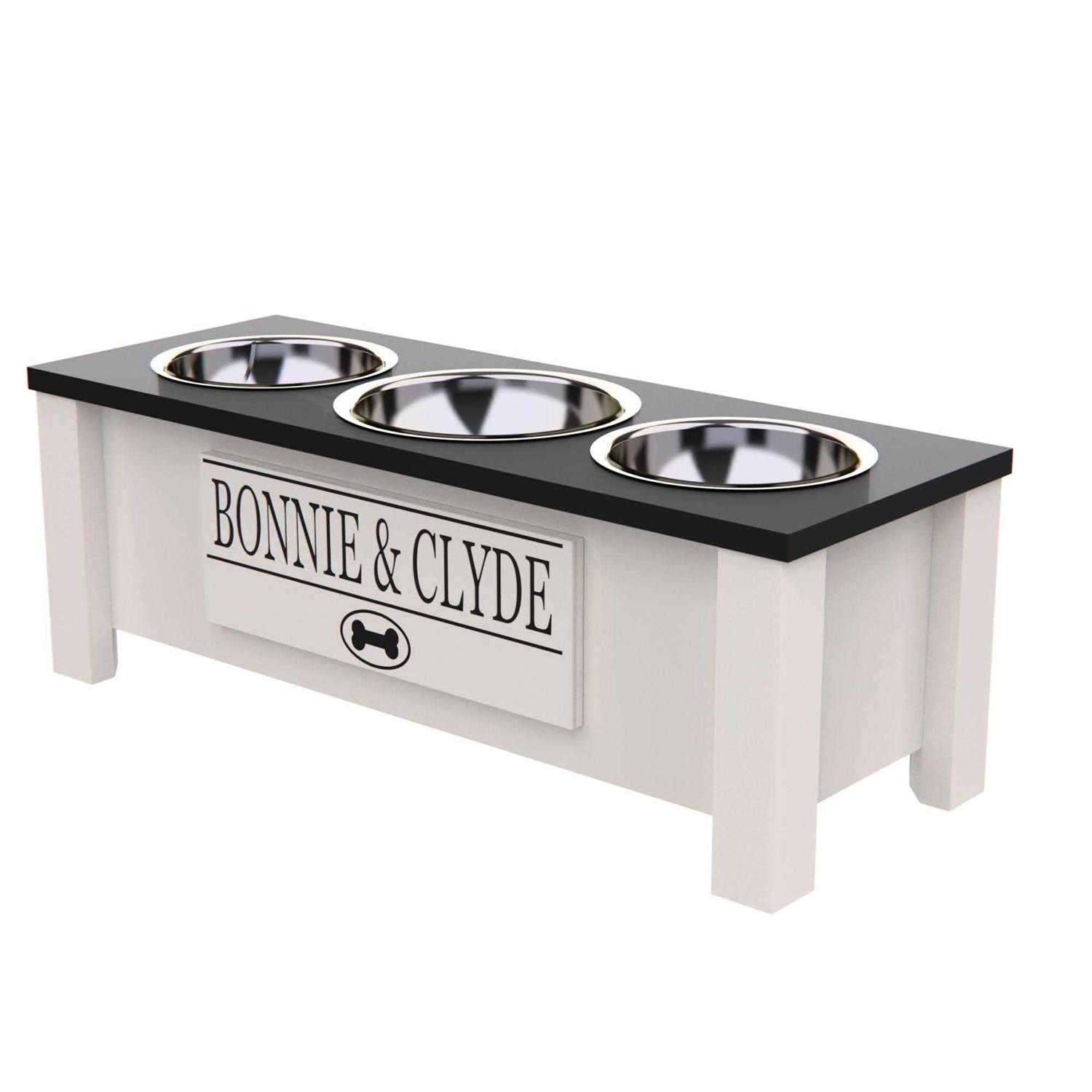 GrooveThis Woodshop Personalized 3 Bowl Elevated Dog Feeder Station with Internal Storage - Pet Supplies online store