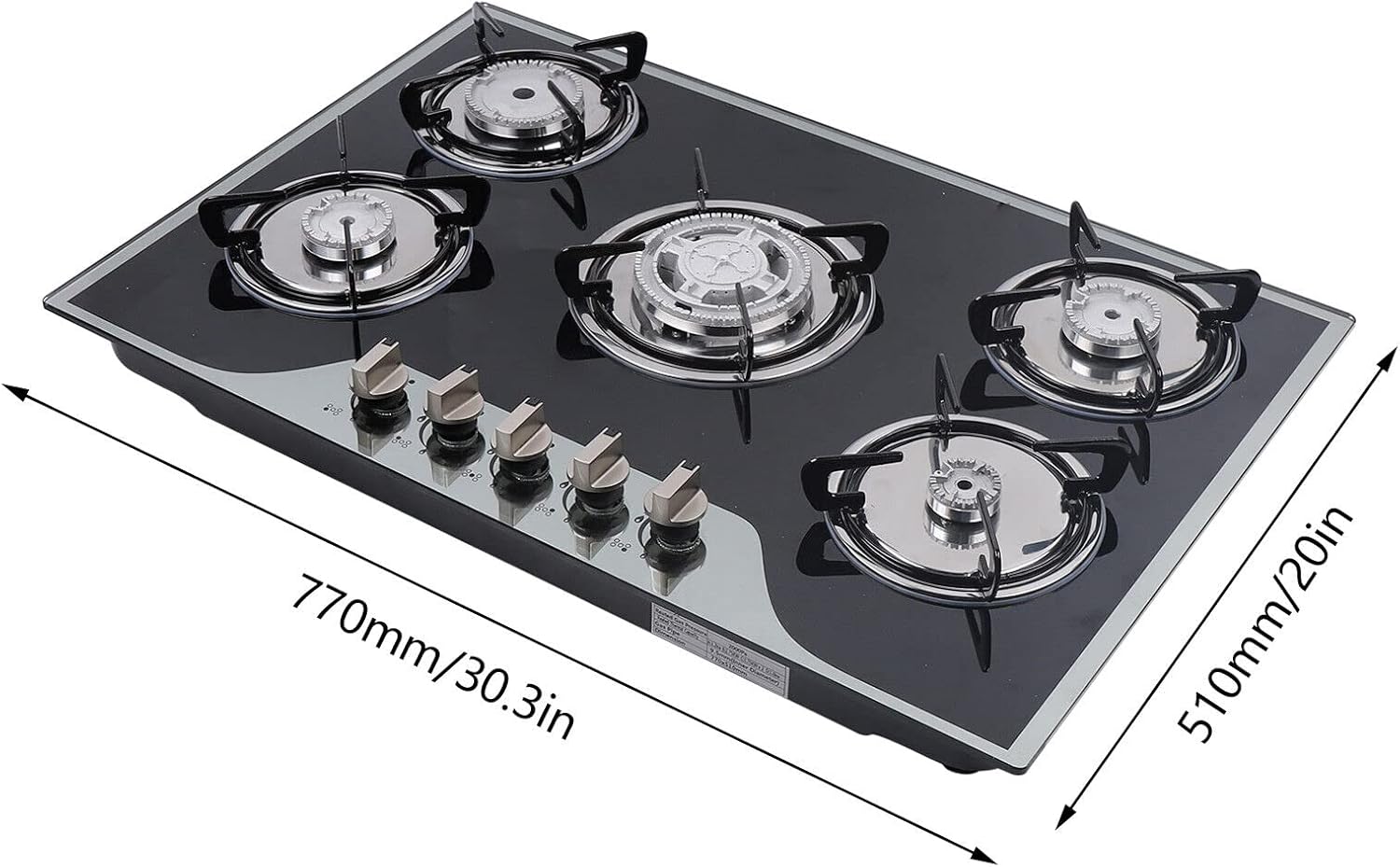 Gas Cooktop 23'' 30 Inch 35'', Built-in NG/LPG Convertible Gas Cooktops 4 Burners 5 Burner Gas hob, Gas Countertop Plug-in with Tempered Glass Gas Range Stainless Steel (30'')