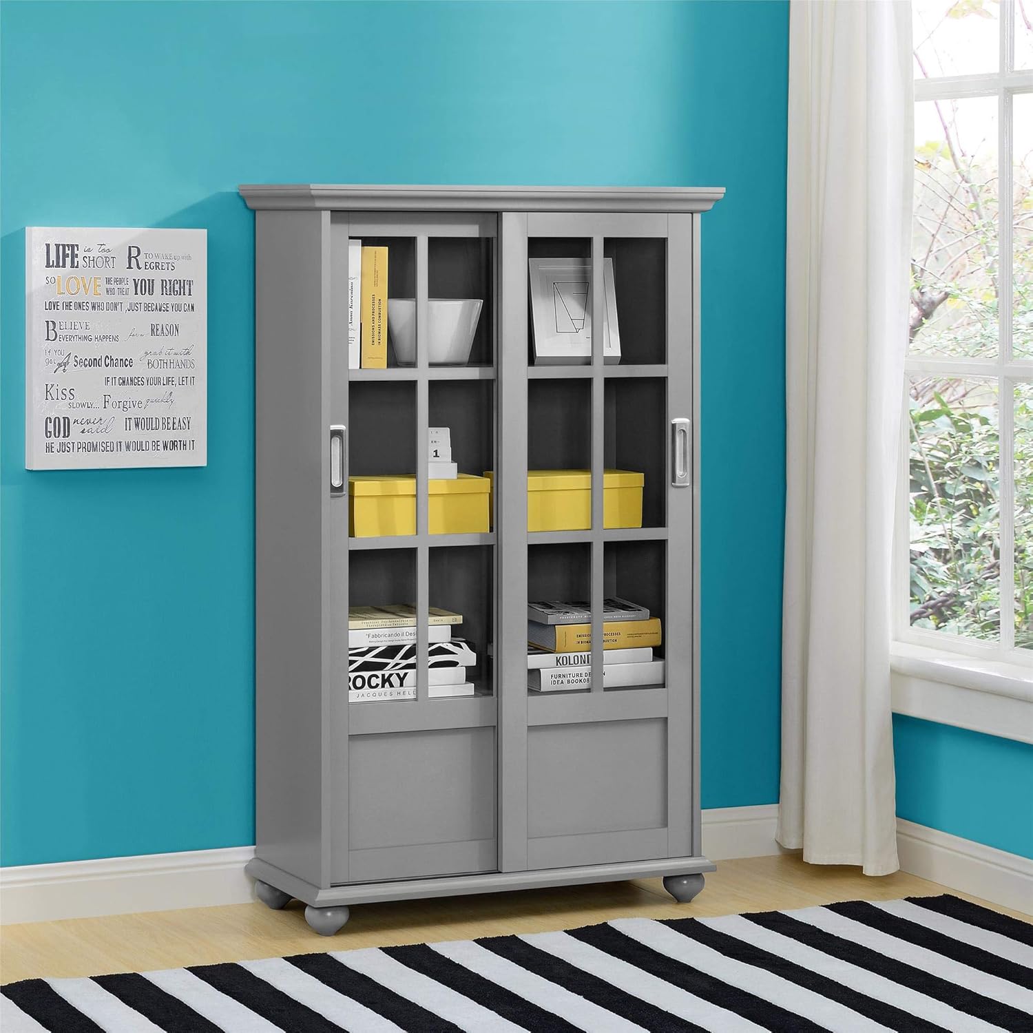 Altra Furniture Altra Aaron Lane Bookcase with Sliding Glass Doors, black