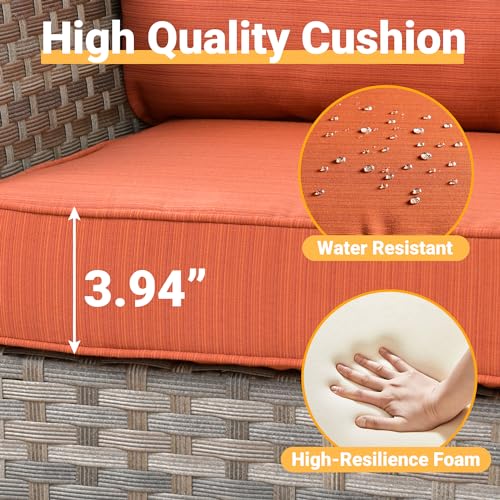 13 Pieces Outdoor Patio Furniture Set Wicker Sectional Sofa with Rocking Chair Tea Table Patio Rattan Conversation Set