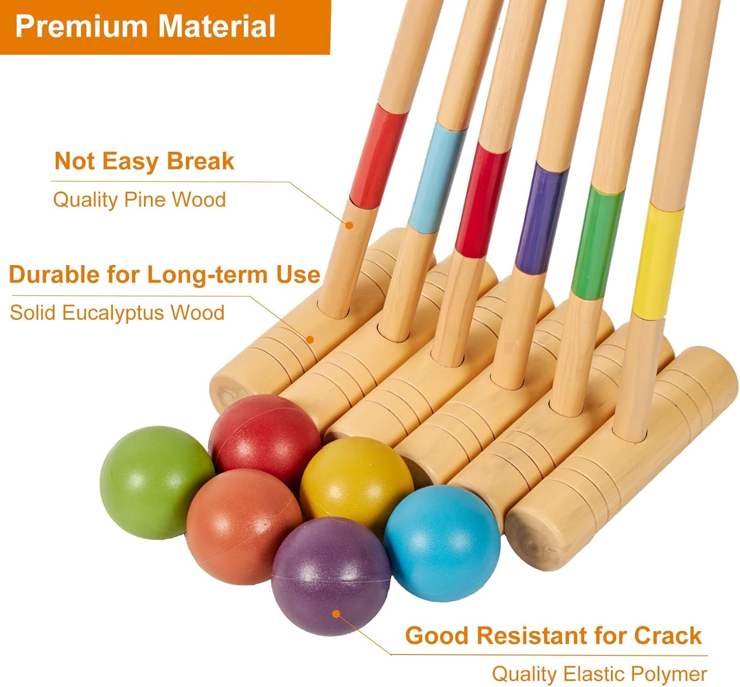 ApudArmis 35In Six Players Croquet Set with Deluxe Premiun Pine Wooden Mallets,Colored Ball,Wickets,Stakes - Lawn Backyard Game Set for Adults/Teens/Family (Large Carry Bag Including)
