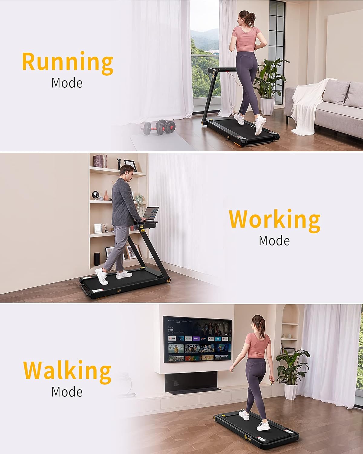 UREVO 3 in 1 Folding Treadmill, Under Desk Treadmill with Removable Desk, 2 Seconds Foldable Treadmill with Remote and LCD Display, Powerful 3HP Install Free Treadmill
