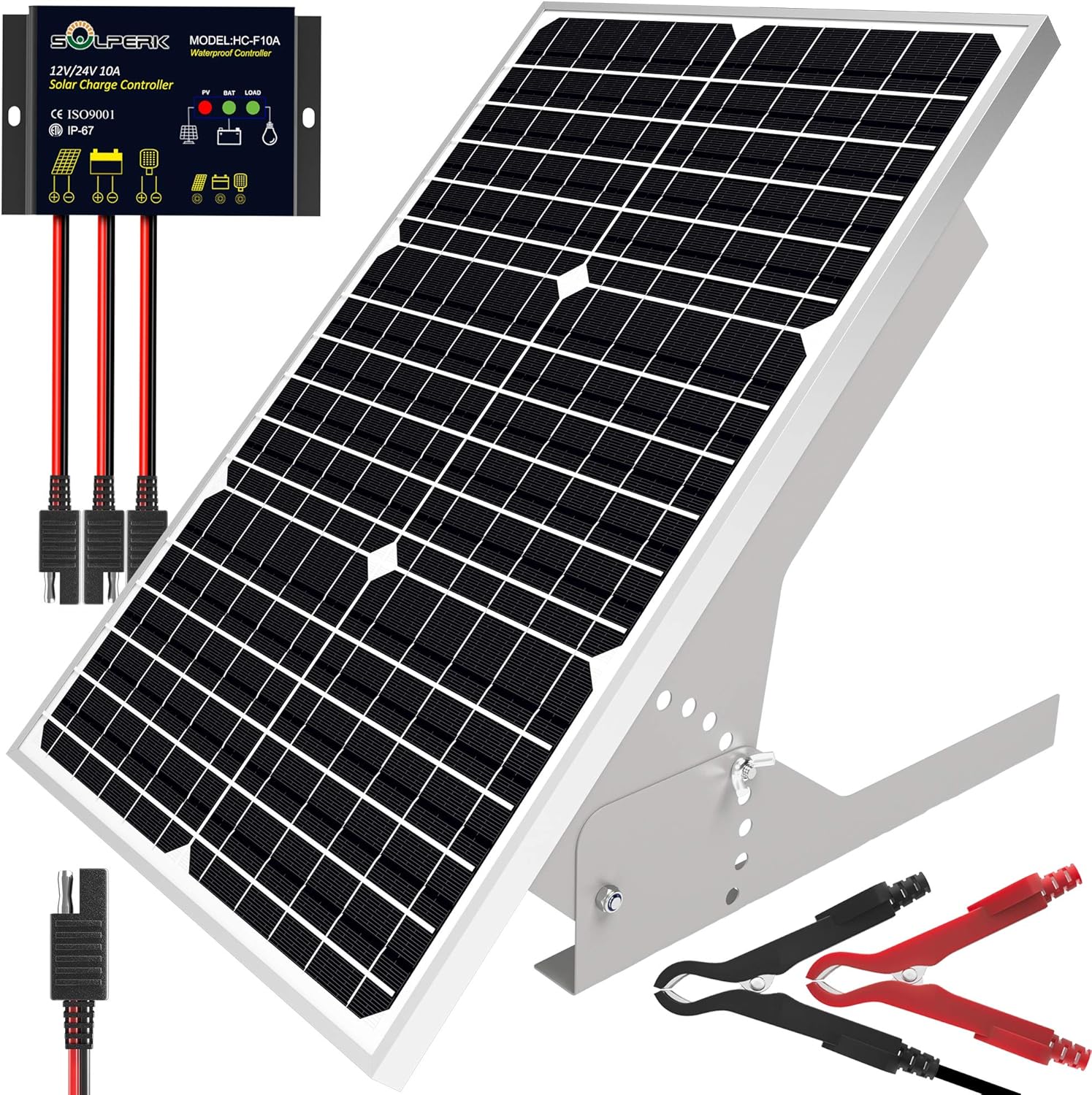 SOLPERK 50W/12V Solar Panel Kit, Solar Battery Trickle Charger Maintainer + Waterproof Controller + Adjustable Mount Bracket for Automotive Motorcycle Boat Marine RV Camping Roof