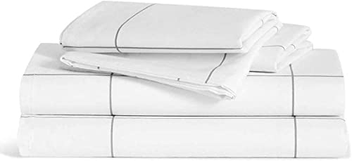 Brooklinen Luxury Sateen 4 Piece Sheet Set - 100% Cotton, Queen Size in Cream - 1 Fitted Sheet, 1 Flat Sheet, 2 Pillowcases | Best Luxury Sheets