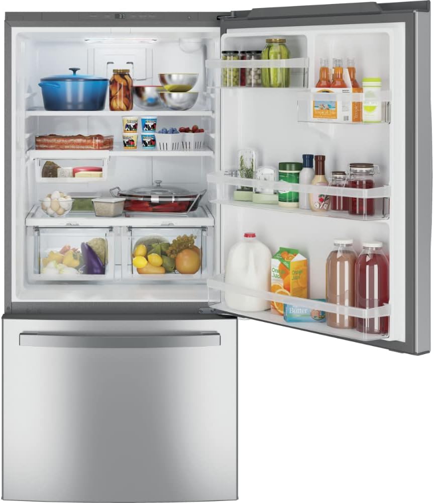 GE 24.8 cu. ft. Bottom Freezer Refrigerator in Fingerprint Resistant Stainless Steel Standard Depth ENERGY STAR