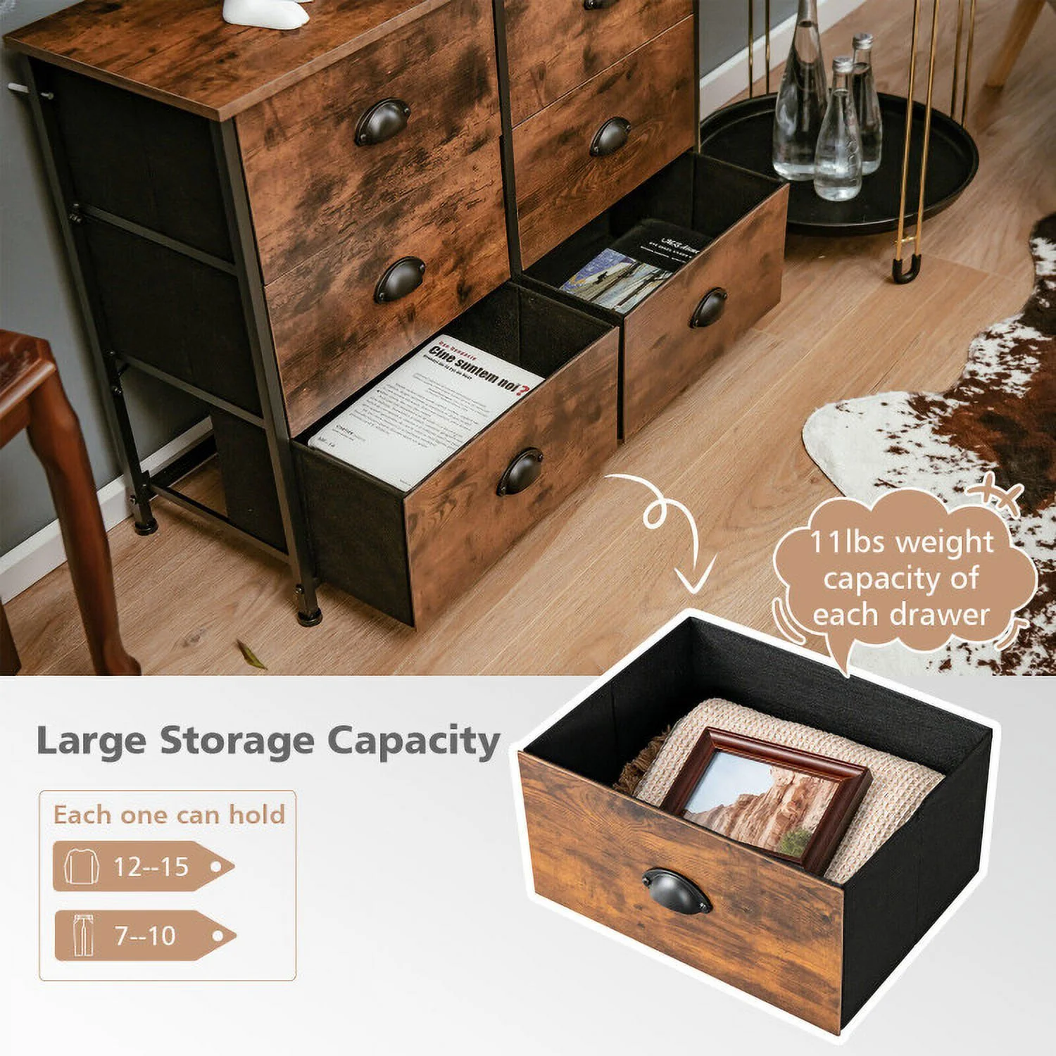 6 Drawer Dresser for Bedroom, Chests of Drawers, Fabric Vertical Dresser Storage Tower, Brown