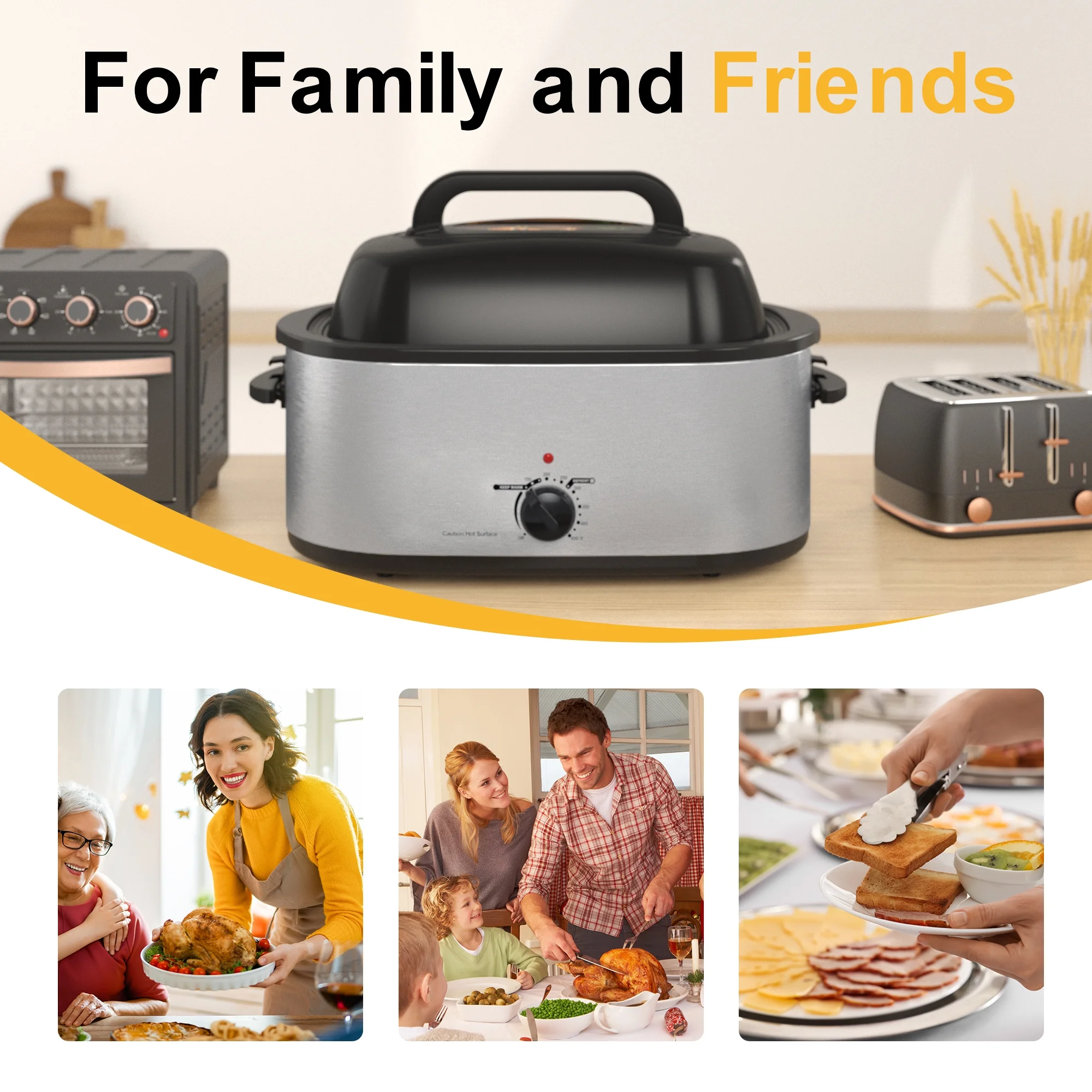 RoyalCraft 22 Quart Electric Roaster Oven with Visible & Self-Basting Lid, Stainless Steel, Silver