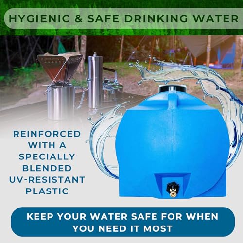 35 Gallon Utility Water Tank with Large Cap for Easy Filling, 3/4 Inch Brass Spigot, 2 Built in Strapping Points and 2 Handles, Blue
