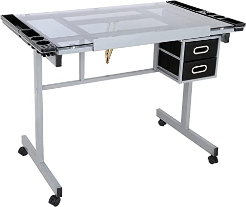 Glass Drafting Tables Drawing Desk - Adjustable Diamond Art Desk Versatile Art Craft Station Study Table for Artist Painters Painting in Home Office - Silver