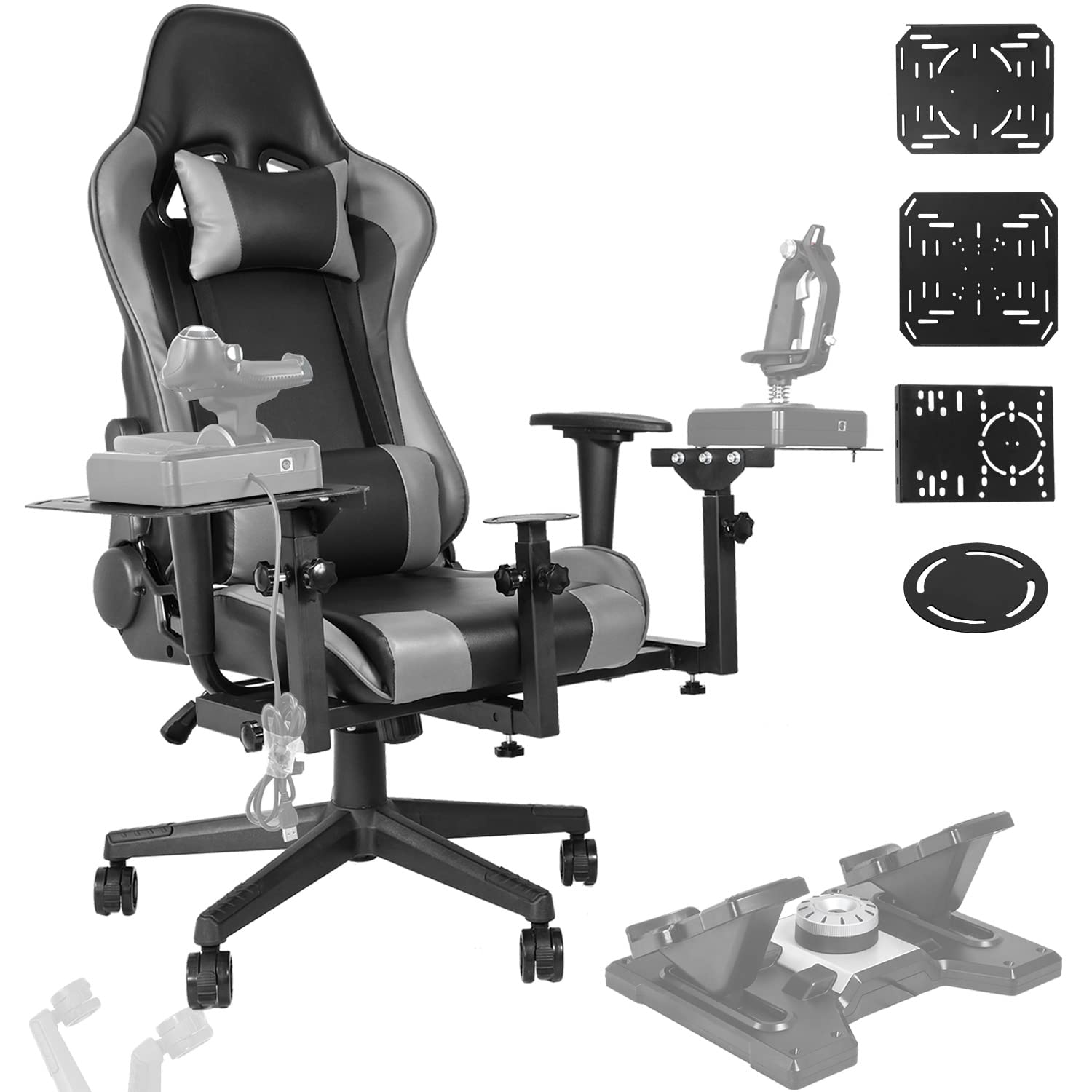 Anman Multifunctional Flight Racing Simulator Cockpit Joystick/Hotas Mount with Chair Fit for Thrustmaster A10C Hotas Warthog Logitech X56 X52 race car seat Adjustable Racing Steering Wheel Mount