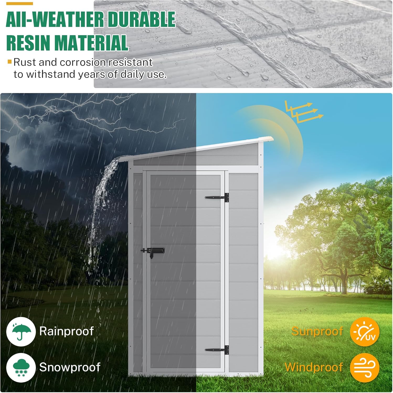 5x4 FT Resin Outdoor Storage Shed with Floor, All-Weather Outdoor Shed with Lockable Door, Window & Sloped Roof, Plastic Sheds & Outdoor Storage Clearance for Garden Patio Poolside Deck, Gray
