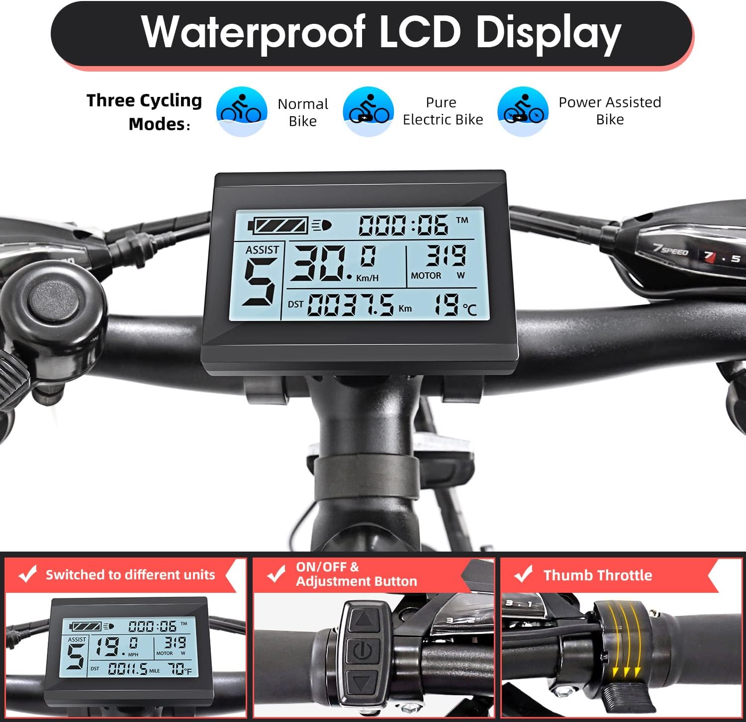 HOTEBIKE Electric Bike for Adults 500W Electric Mountain Bike with 48V 13AH Removable Battery 26" Electric Bicycle Ebike with 21 Speed LED Headlight Rear Light