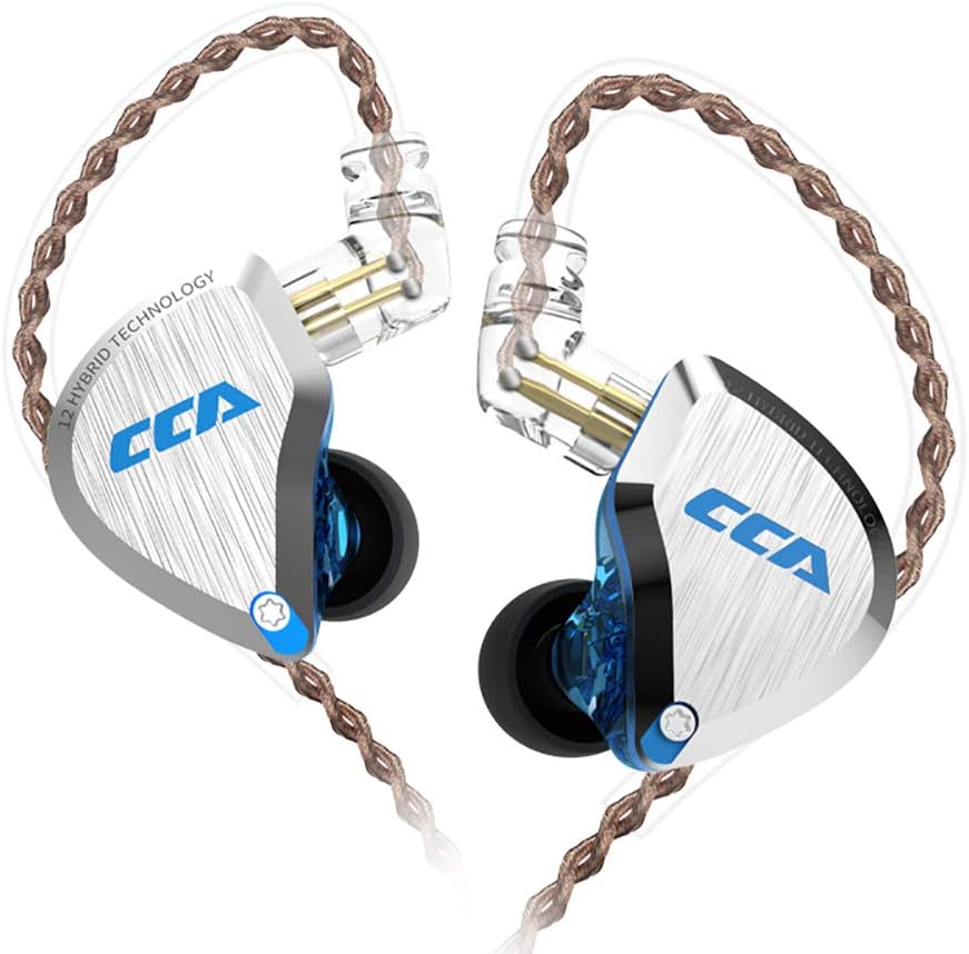 CCA C12 in-Ear Monitors, 5BA+1DD Hybrid HiFi Stereo Noise Isolating IEM Wired Earphones/Earbuds/Headphones with Detachable Tangle-Free Cable 2Pin for Musician Audiophile (Without MIC, Dream Blue) Pack of 2