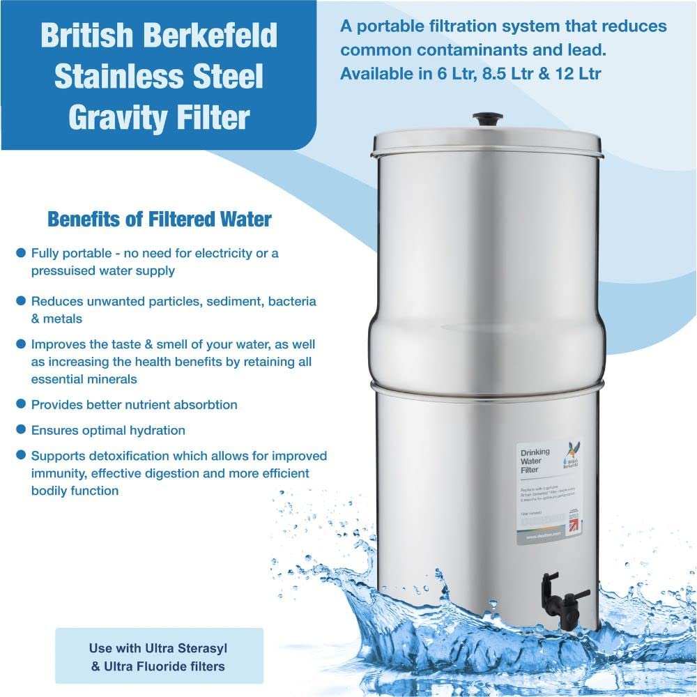 British Berkefeld Doulton British Berkefeld W9361132 2.25 Gallon Countertop Water Filter System Uses 2X Ultra Fluoride Ceramic Filters