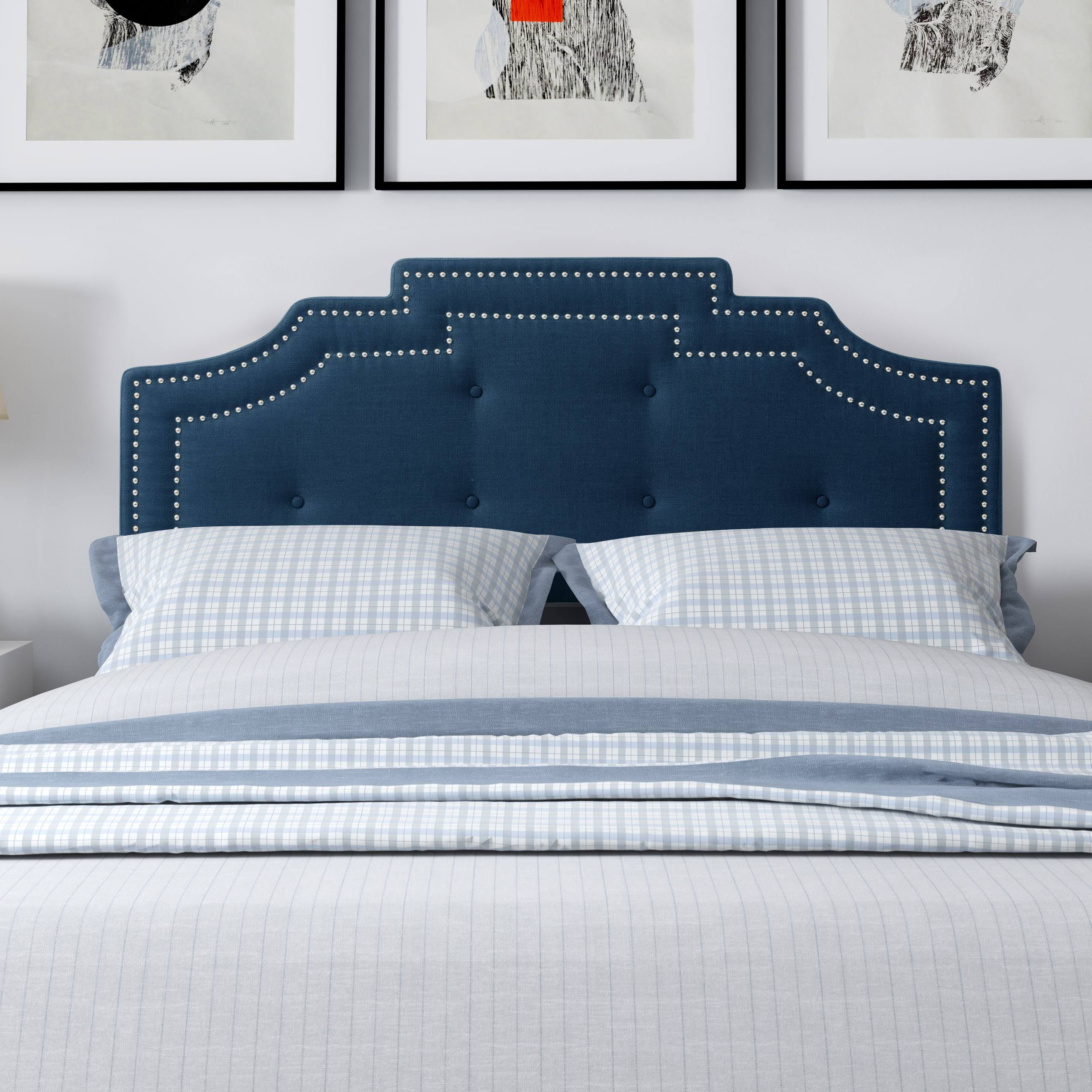 CorLiving Crown Silhouette Headboard with Button Tufting Double/Full, Navy Blue