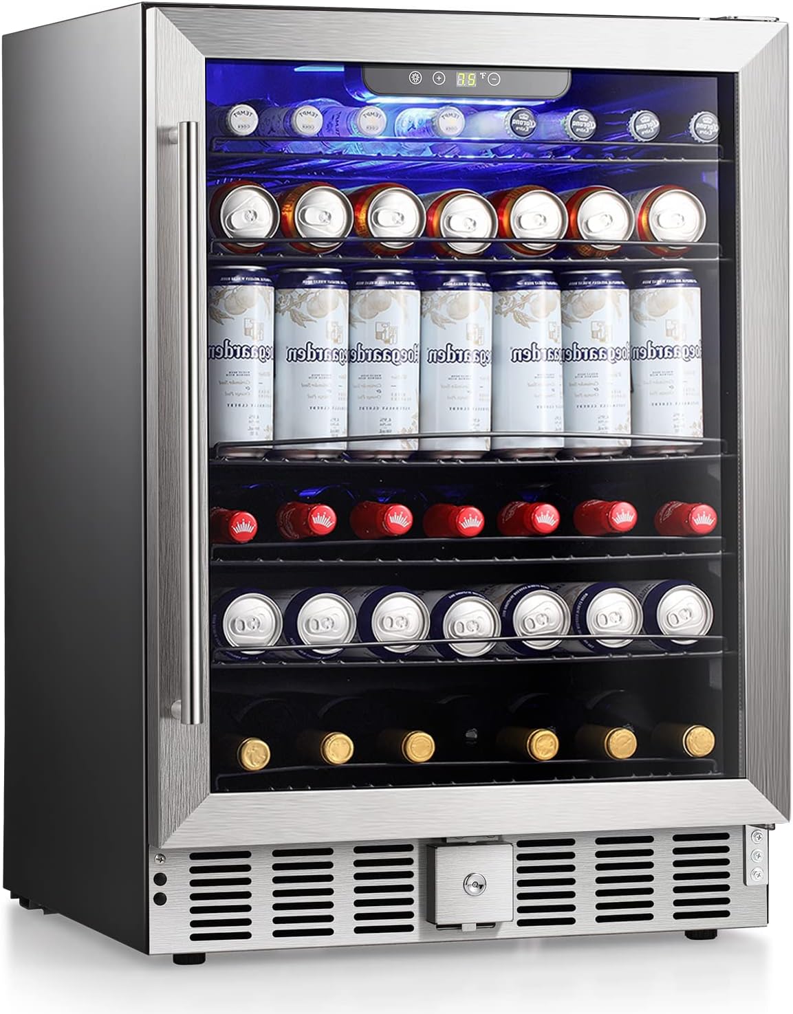 COWSAR Wine Cooler Refrigerator 24inch Wine Fridge Freestanding or Built-in Wine Refrigerator 5.1Cu.Ft Wine Fridge Under Counter Stainless Steel Wine and Beverage Refrigerator with Glass Door