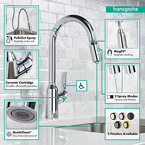hansgrohe Focus N Black High Arc Kitchen Faucet, Kitchen Faucets with Pull Down Sprayer, Faucet for Kitchen Sink, Brushed Black Chrome 71800341