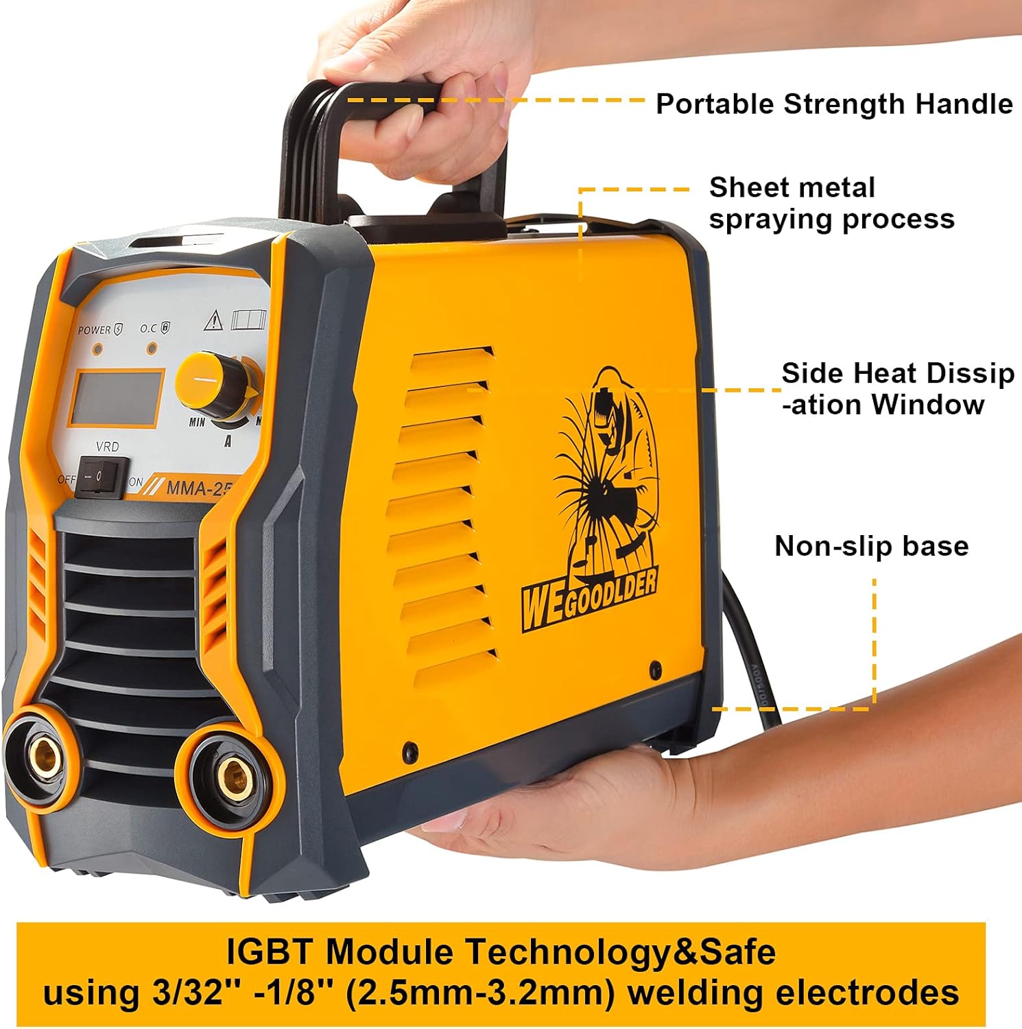 110V/220V Mini MMA Welder 200Amp ARC Stick Welding Machine IGBT Digital Display LCD Dual Voltage Welder with Electrode Holder Work Clamp Input Power Adapter Cable
