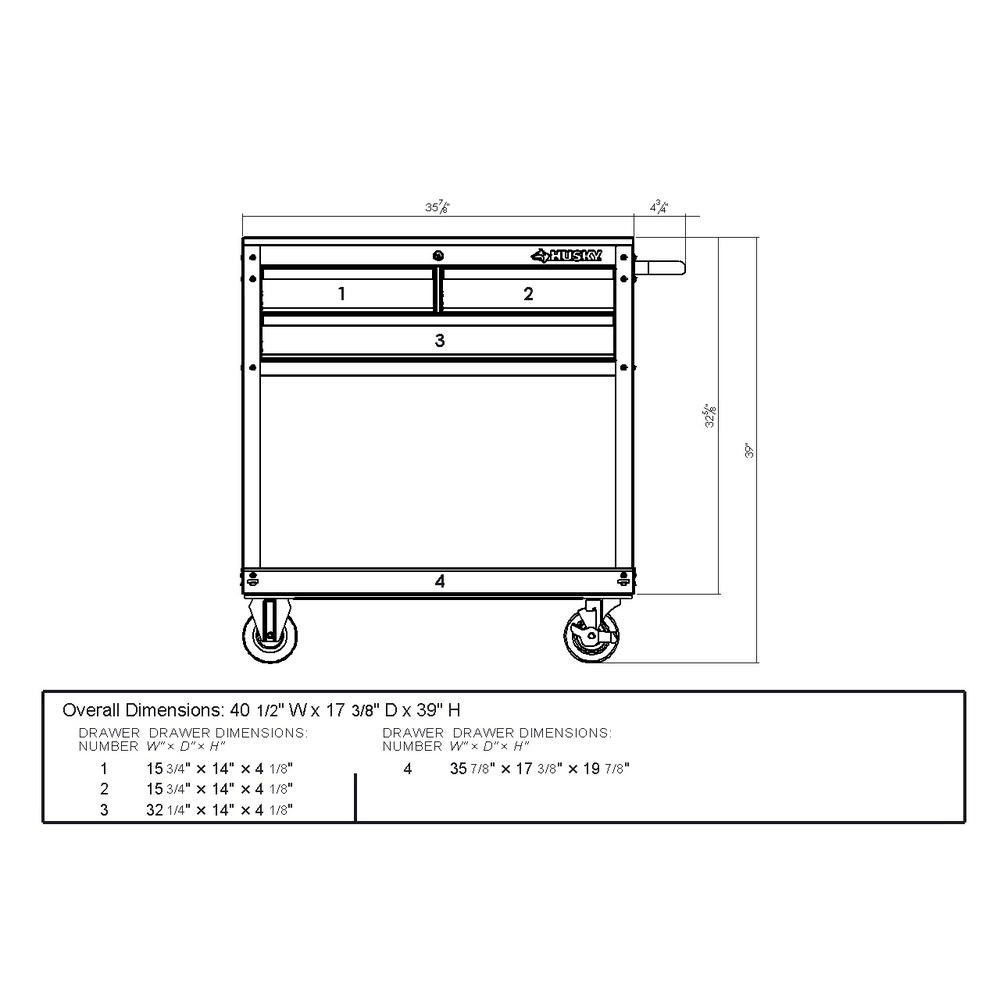 Husky 36 in. 3-Drawer Rolling Tool Cabinet Cart with Wood Top Black HOUC3603B1QWK