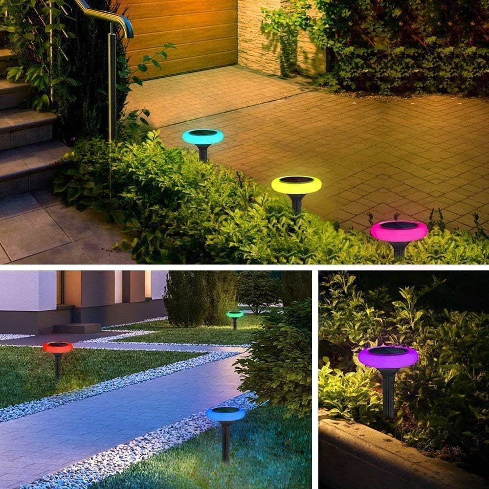 Colourful Solar Lights Outdoor,Fatpoom 7 Color Solar Pathway Lights Outdoor Garden Lights Landscape Lighting Weatherproof Auto On/Off for Garden Lawn Patio Yard Walkway Sidewalk Driveway (4Pack)