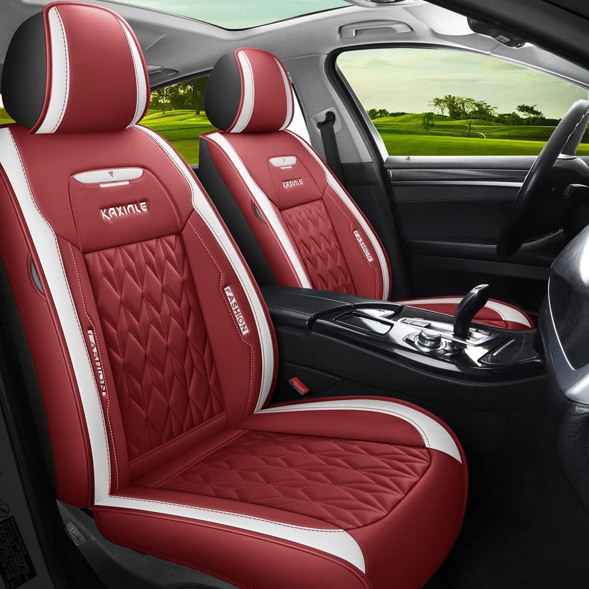 INZU Faux Leather Auto Car Seat Covers 5 Seats Full Set Universal Fit for Most Sedan SUV Truck (Blue)