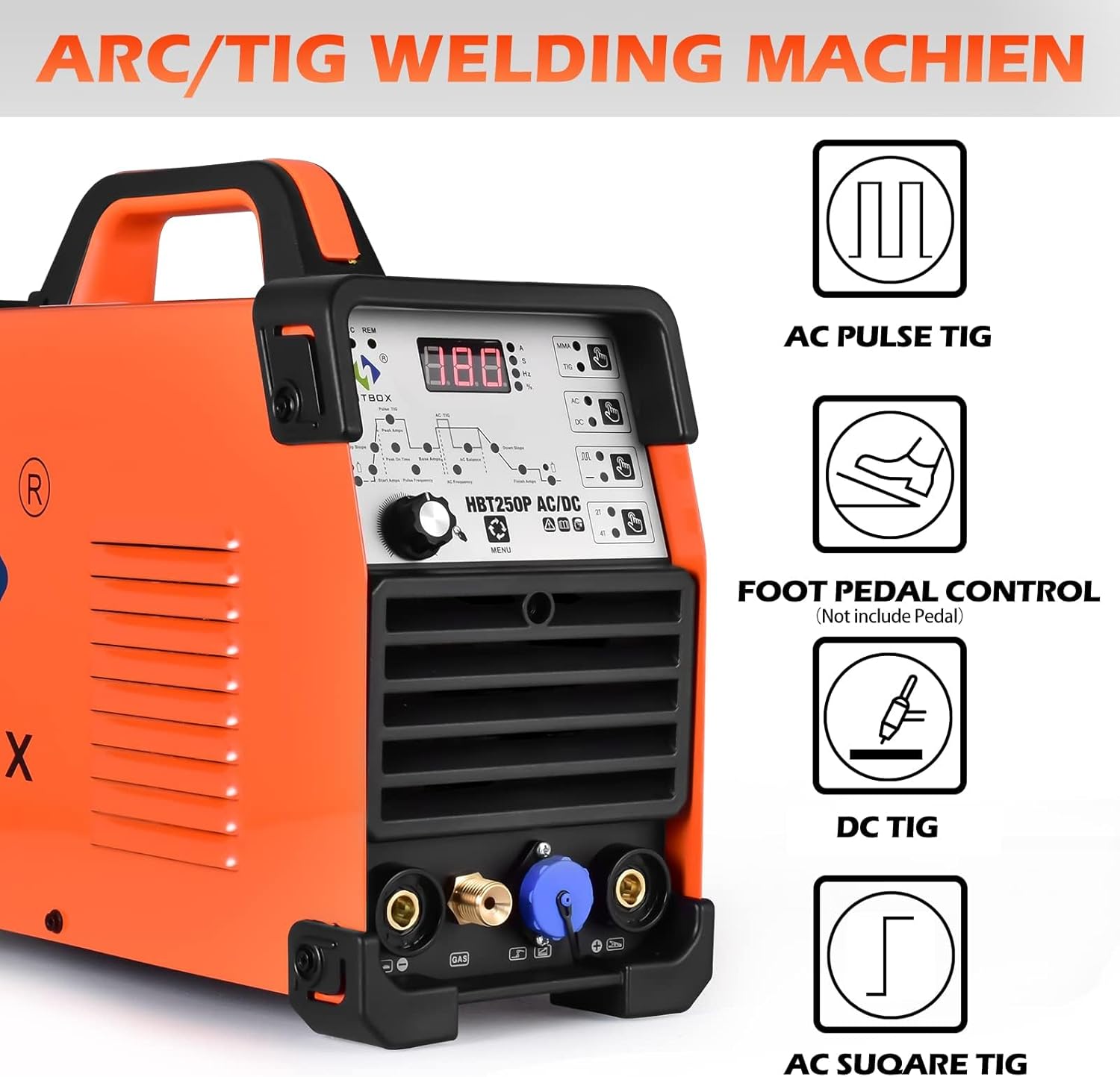 HITBOX 200A TIG Welder,AC/DC TIG Welder With Pulse 4 IN 1 Welding Machine,Aluminum TIG Welder 220V with DC TIG/AC TIG/Pulse TIG/Stick and IGBT 2T/4T LED Digital Display,Compatible with Foot Pedal