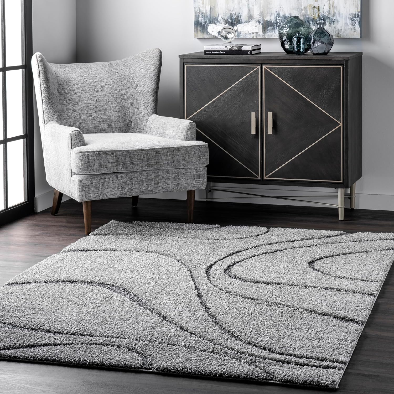 nuLOOM Carolyn Modern Shag Area Rug - 10x14 Shag Area Rug Transitional Dark Grey Rugs for Living Room Bedroom Dining Room Nursery