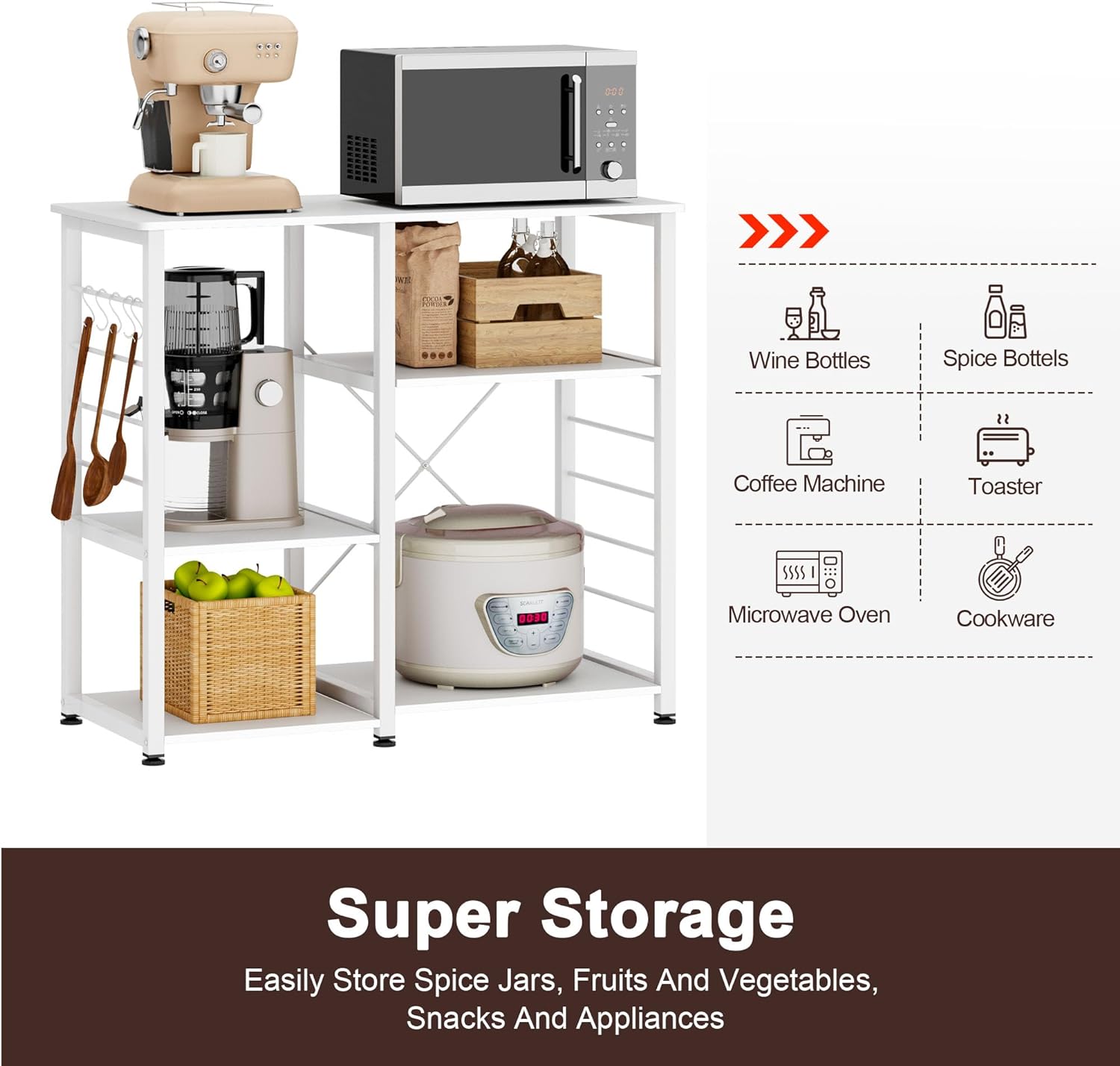 FJU , 35 inch Microwave Stand with 4 Storage Shelves, Kitchen Shelves Organizers s with Storage, Microwave Table Coffee Station Table for , White