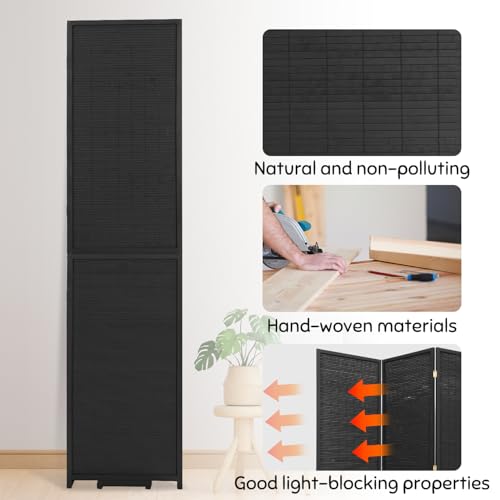 Bamboo Room Divider Folding Privacy Screens, Wall Divider for Room Separation, Portable Room Partitions and Dividers, 5.6FT Bamboo Mesh Woven Room Divider Panel (Brown, 4 Panel)