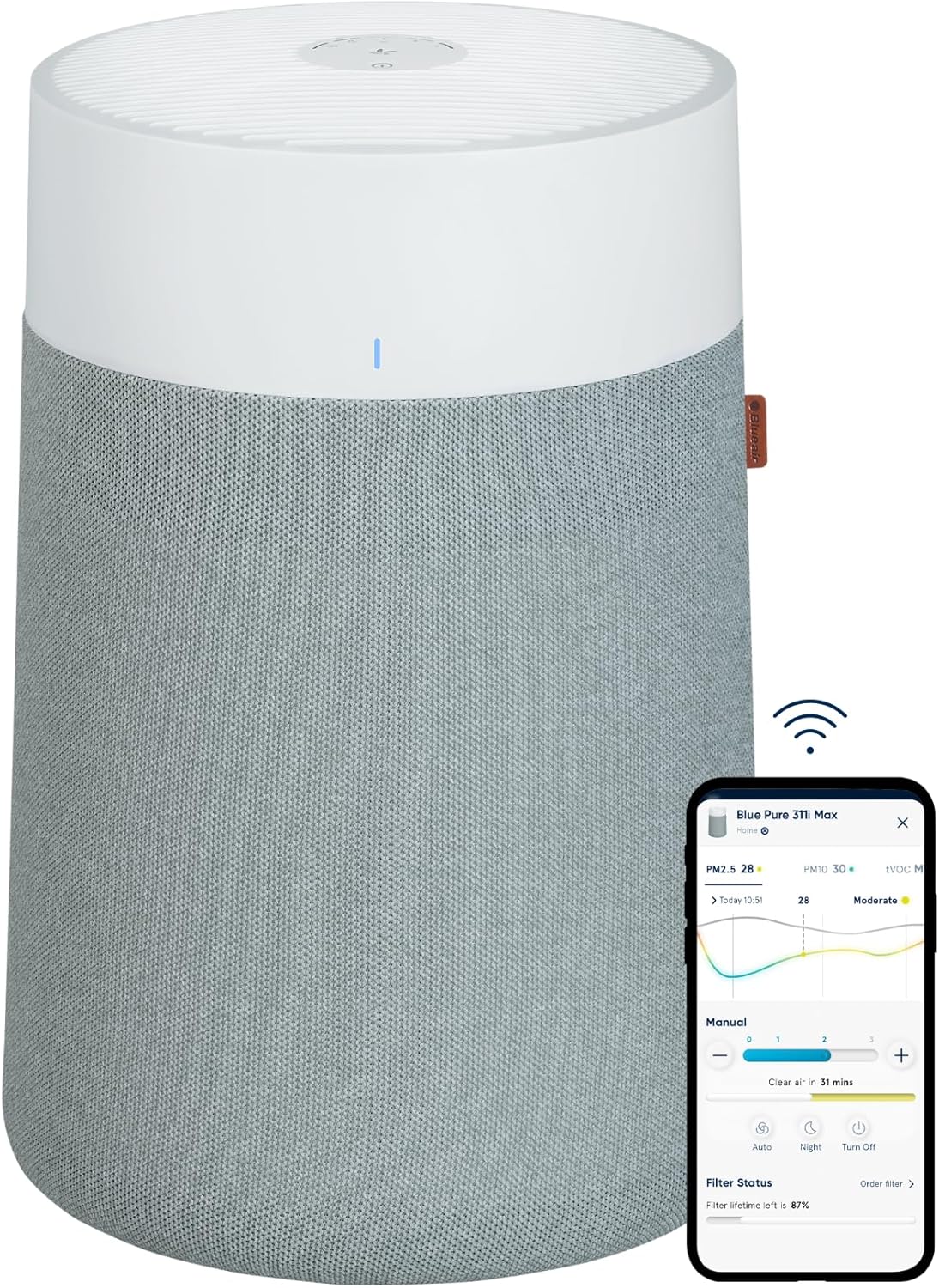 BLUEAIR Air Purifiers, Blue 311i Max & Air Purifiers for Bedroom, HEPASilent Small Room Air Purifiers for Home, Air Purifiers for Pets Allergies Air Cleaner, Virus Air Purifier for Dust