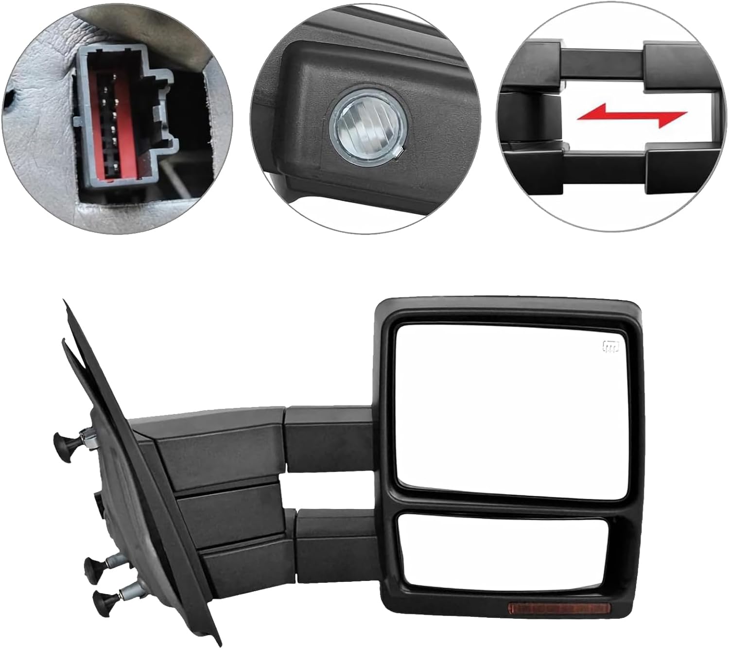 Towing Mirrors Left & Right Pair For 2007-2014 F-150, POWER HEATED,W/AMBER SIGNAL,W/PUDDLE LIGHT, Covex Lens, BLACK Mirror Driver Passenger LH RH Replacement