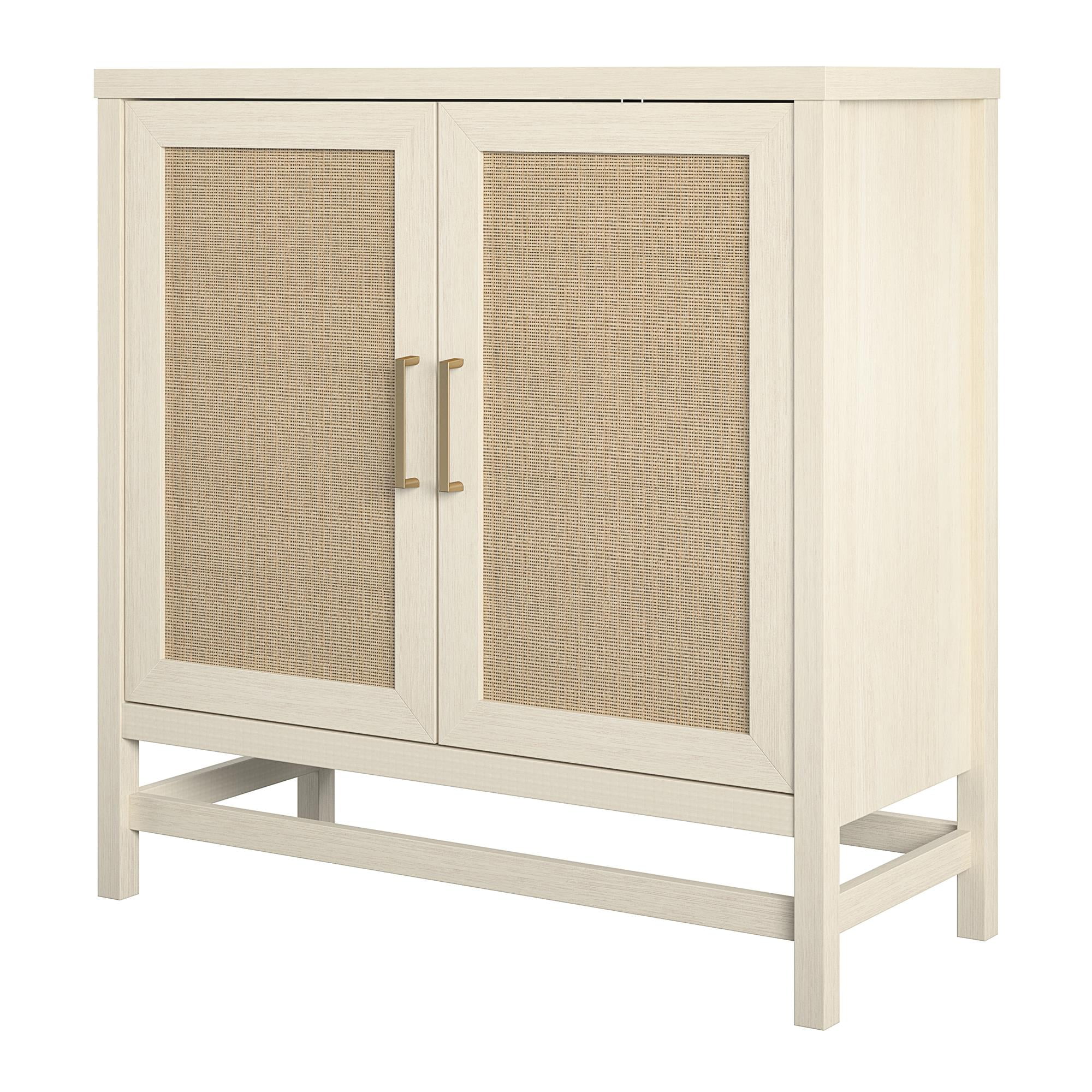 Ameriwood Home Lennon 2 Door Storage Cabinet, Ivory Oak and Faux Rattan