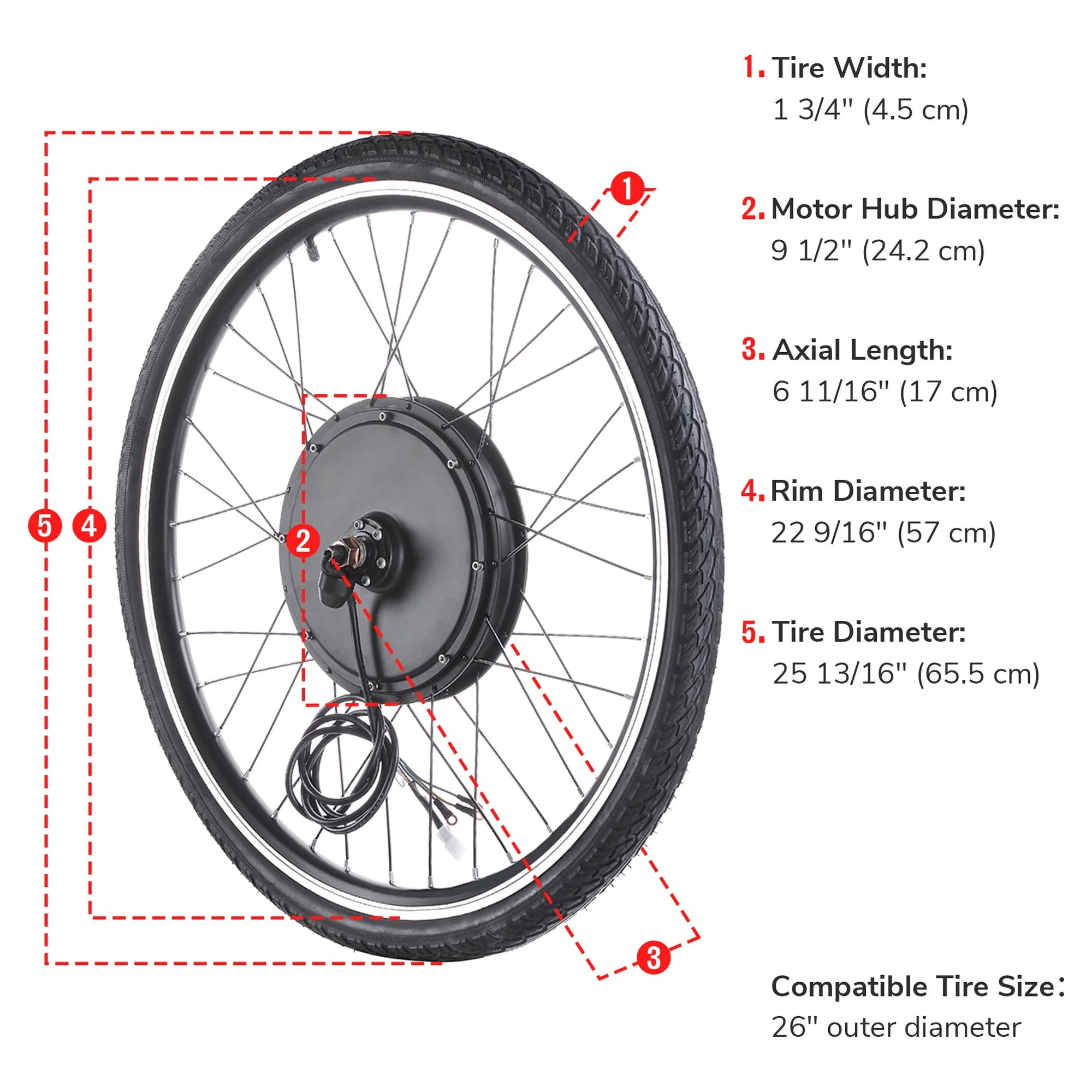 Yescom Electric Bike Conversion Kit 48V 1000W 26" Front Wheel E-Bike Conversion Kit Dual Mode Controller