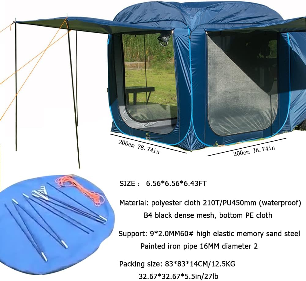 Laaioo SUV Tent ，SUV Tents for Camping, Universal, Pop Up Tent Tailgate Tent 6 Person Multipurpose with Floor + Rainfly