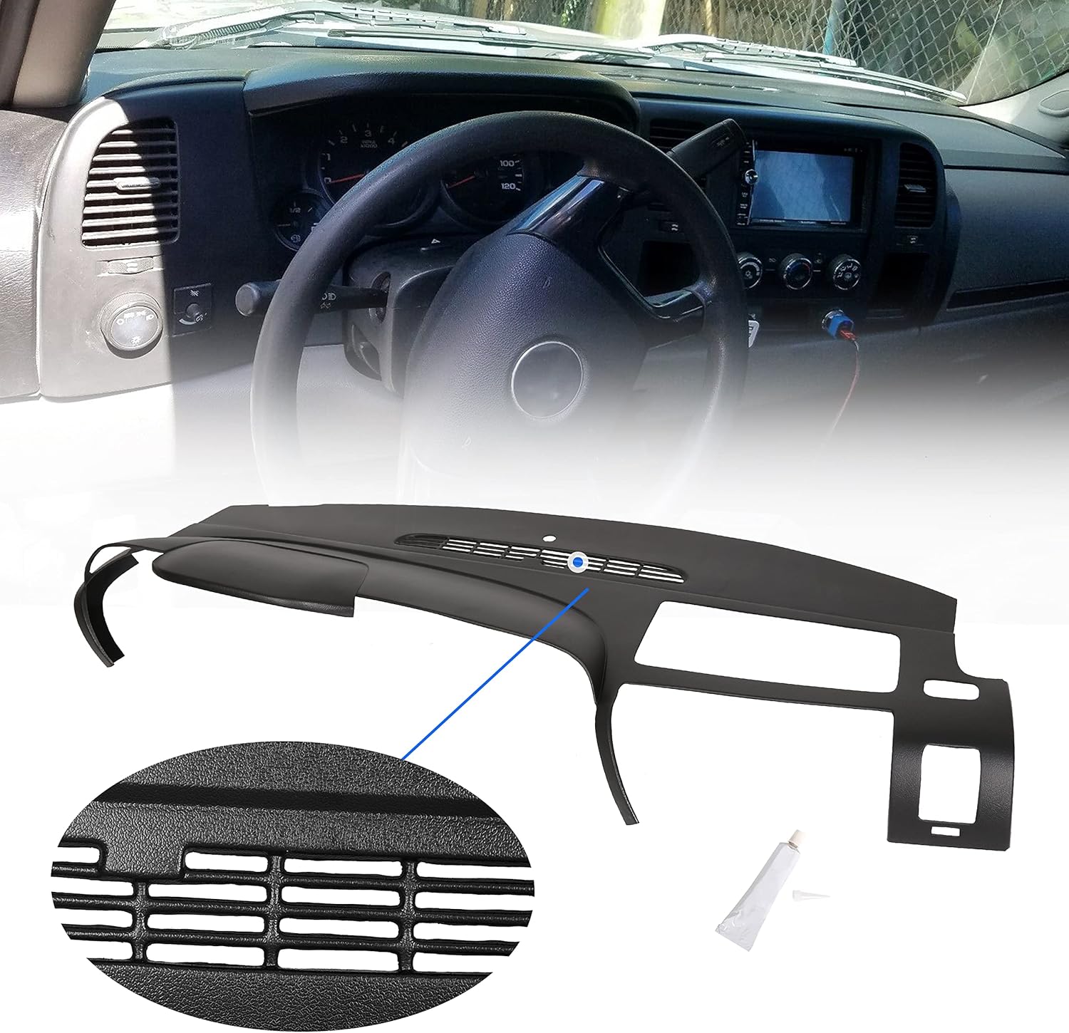 Kojem Dash Board Cover Cap Overlay Panel Compatible with 2007 2008 2009 2010 2011 2012 2013 Silverado LS/LT Sierra SL/SLE Molded Dash Board Cover Cap Black