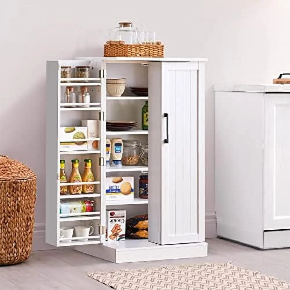 Kitchen Pantry Cabinet, Storage Cabinet Cupboard With Doors And Adjustable Shelves For Small Space, Wood Farmhouse Pantry Cupboard For Kitchen, Dinning Room, Living Room, White