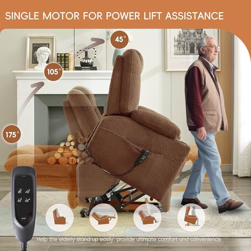 Dual Motor Power Lift Recliner for Elderly, Electric Reclining Chair with Massage and Heat, Single Sofa with USB Ports, Cup Holders, Side Pockets for Living Room Bedroom (Brown)