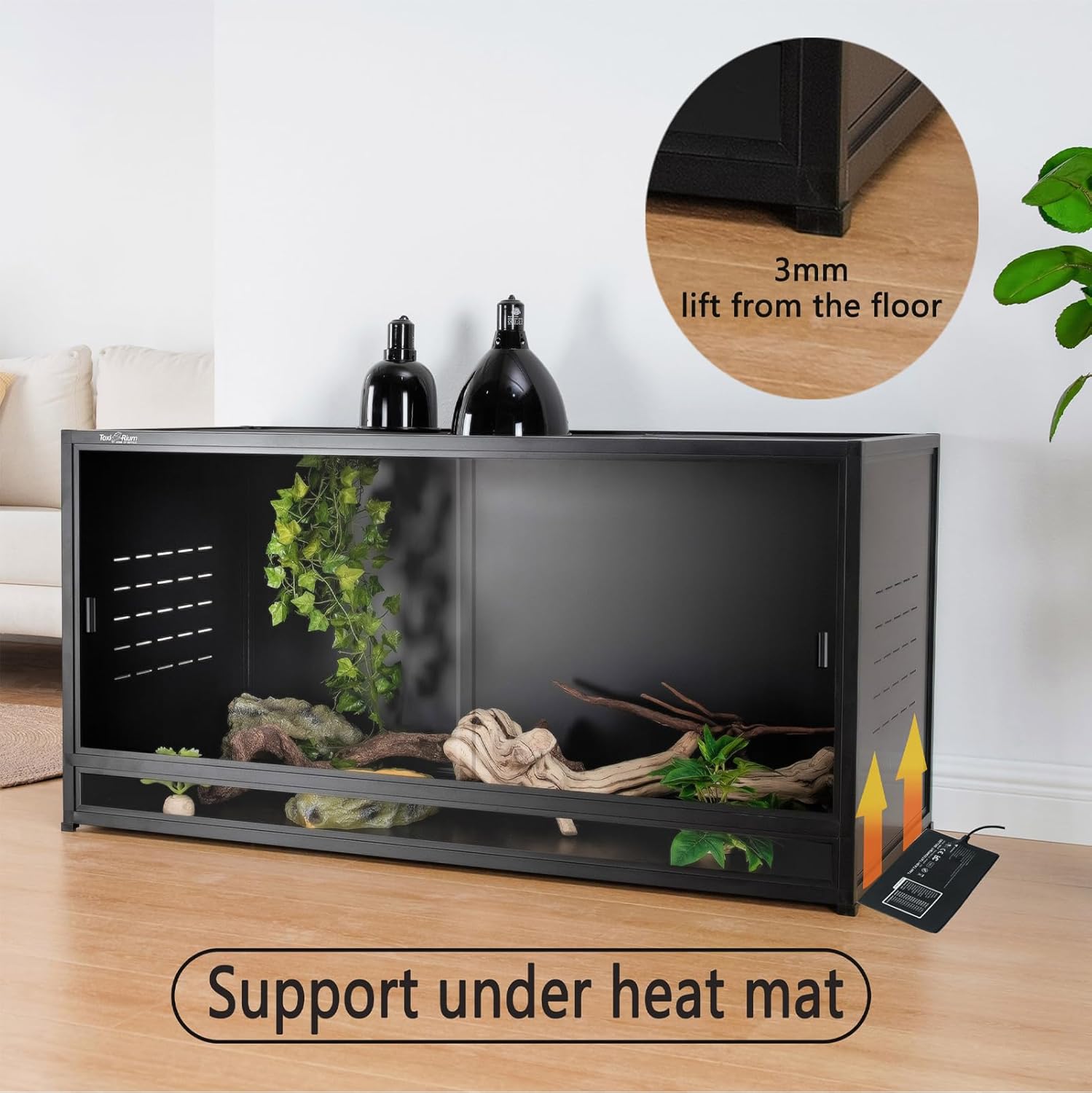 PVC Reptile Enclosure 48"x24"x24"Reptile Terrarium 120 Gallon Large Tank for Bearded Dragon Lizard Snake, Wide Breeding Lounge Vivarium Area with Sliding Tempered Glass Doors Lock (2pcs-Black Panels)