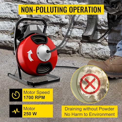 VEVOR 50FTx1/2Inch Drain Cleaner Machine, Sewer Snake Electric Drain Auger Cleaner with 4 Cutter & Foot Switch for 2" to 4" Pipes