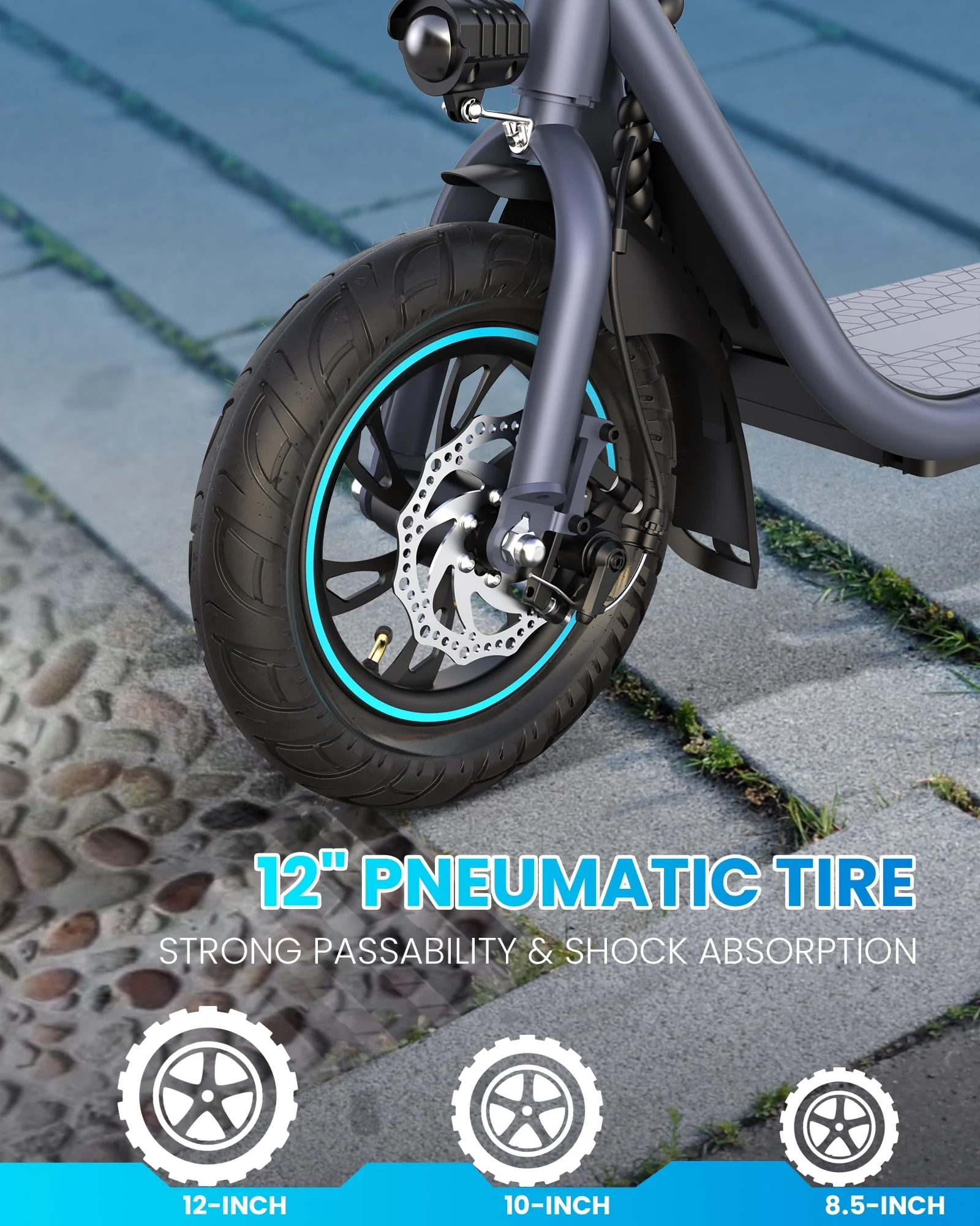 Kistp 550W Electric Scooter for Adults, 12 inch Commuter Electric Scooter with Basket and Wide Deck - up to 20 Miles 18.6MPH-Blue