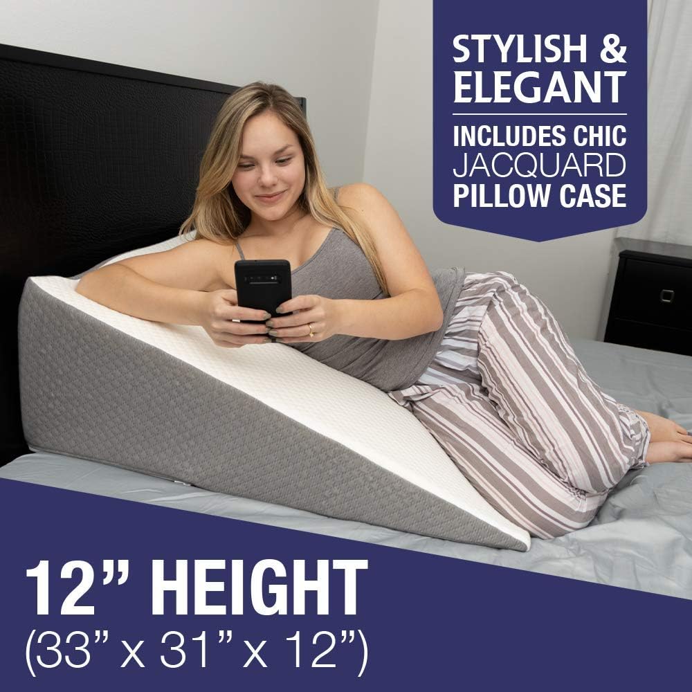 Kӧlbs Bed Wedge Pillow with Memory Foam Top | Stylish Chic Jacquard Cover | Wedge Pillow for Sleeping and Acid Reflux, Heartburn, and GERD Pillow &ndash; Snoring Pillow