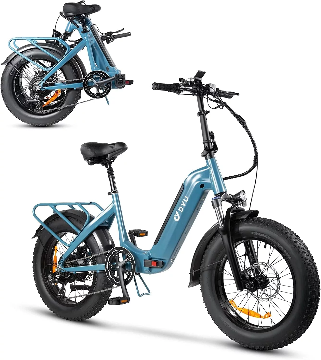 DYU 20" Fat Tire Electric Bike for Adults, Folding Electric Bicycle 500W 48V 14AH Removable LG Battery, Snow Beach E Bike w/Shimano 7 Speed Lockable Suspension Fork