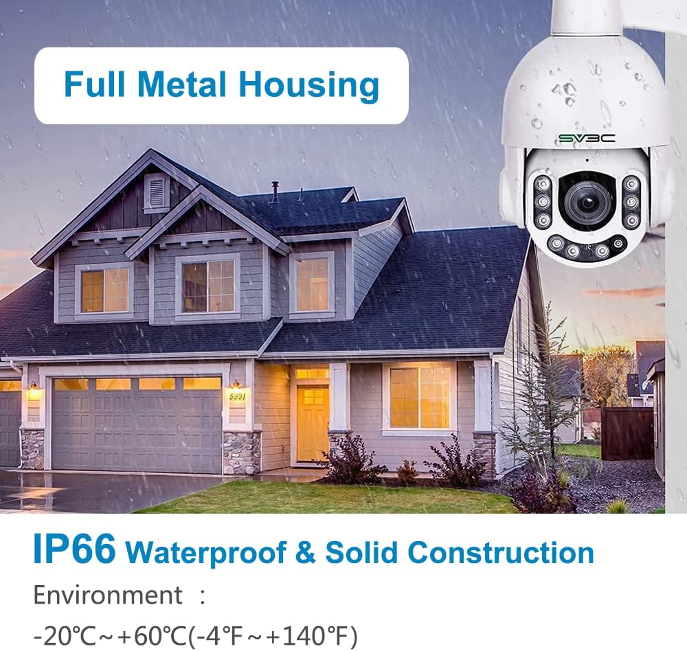 PTZ POE Camera Outdoor SV3C POE Camera 5MP with 10 LED HD Night Vision, 5X Zoom, Two Way Audio, IP66 Metal Shell, Motion Detection, IP Security Surveillance Dome Camera Supports SD Card, RTSP